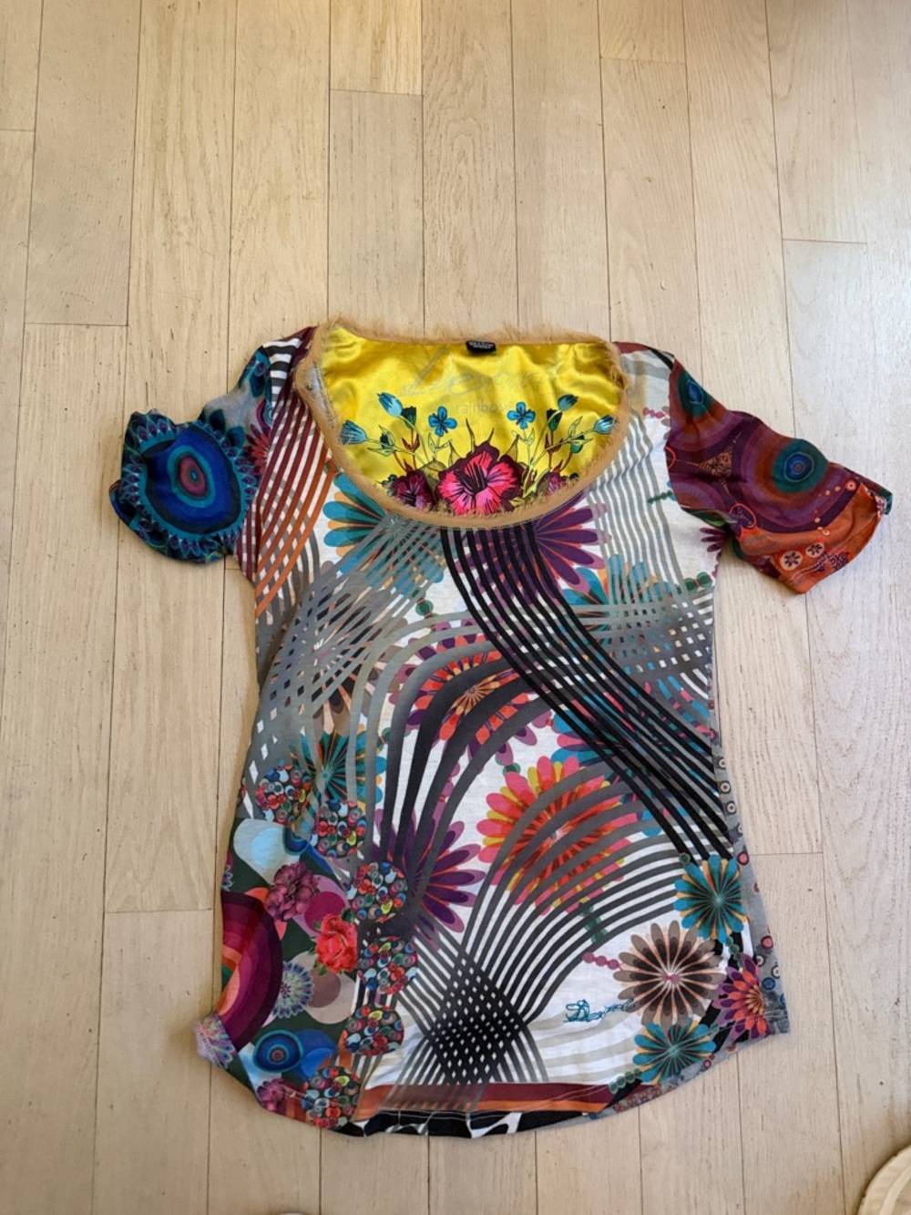 Desigusl Colorful Floral Graphic Top - Yellow Accent
